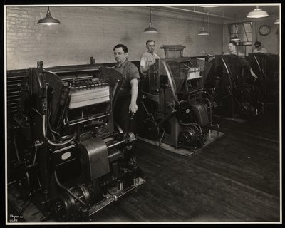 Men Working Printing Presses at Unz und Co., 24 Beaver Street, New York, 1932 by Byron Company
